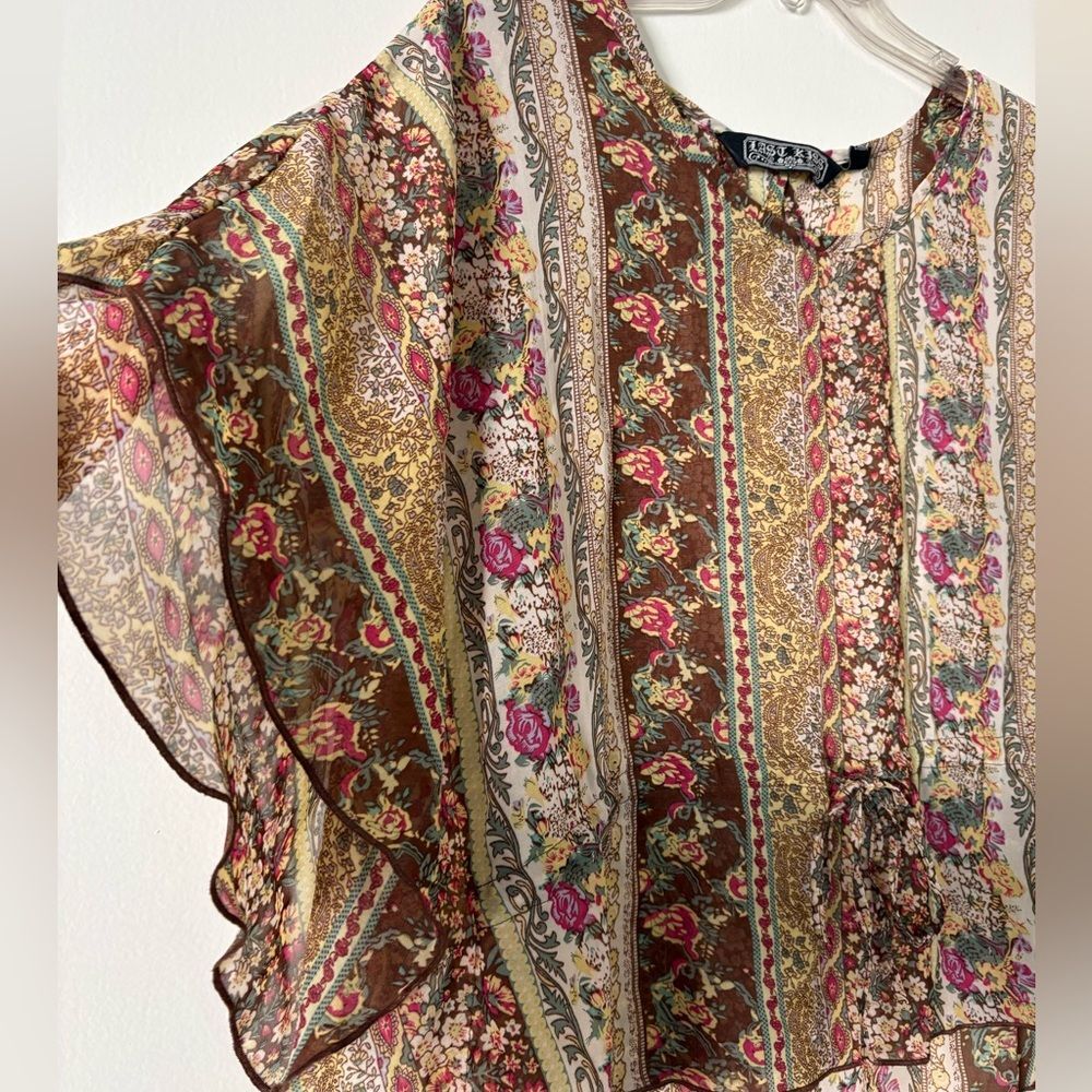 Paisley Chiffon Sheer Flutter Blouse M Ditsy Floral Y2K Boho Festival Cottage - Picture 4 of 12